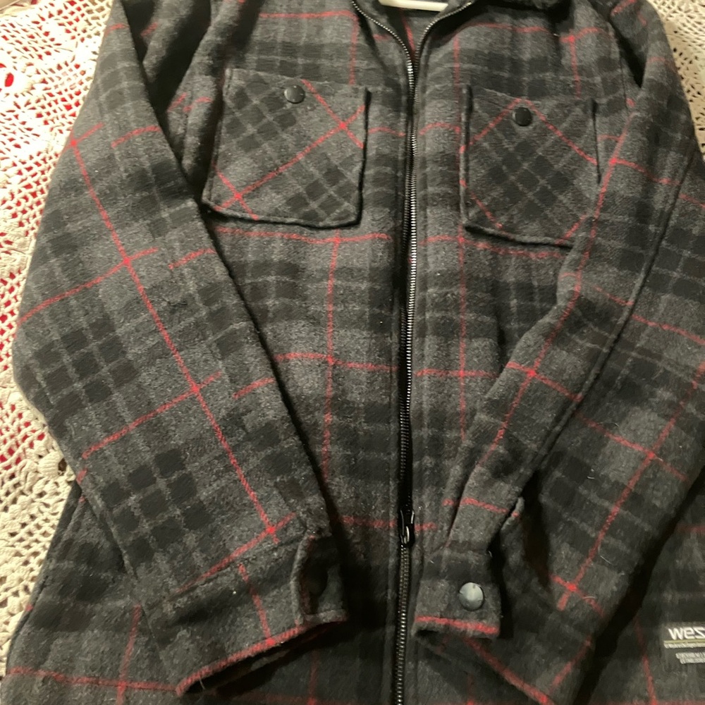 WESC Men's Plaid Flannel Zip Up Jacket XL- Made in Sweden
